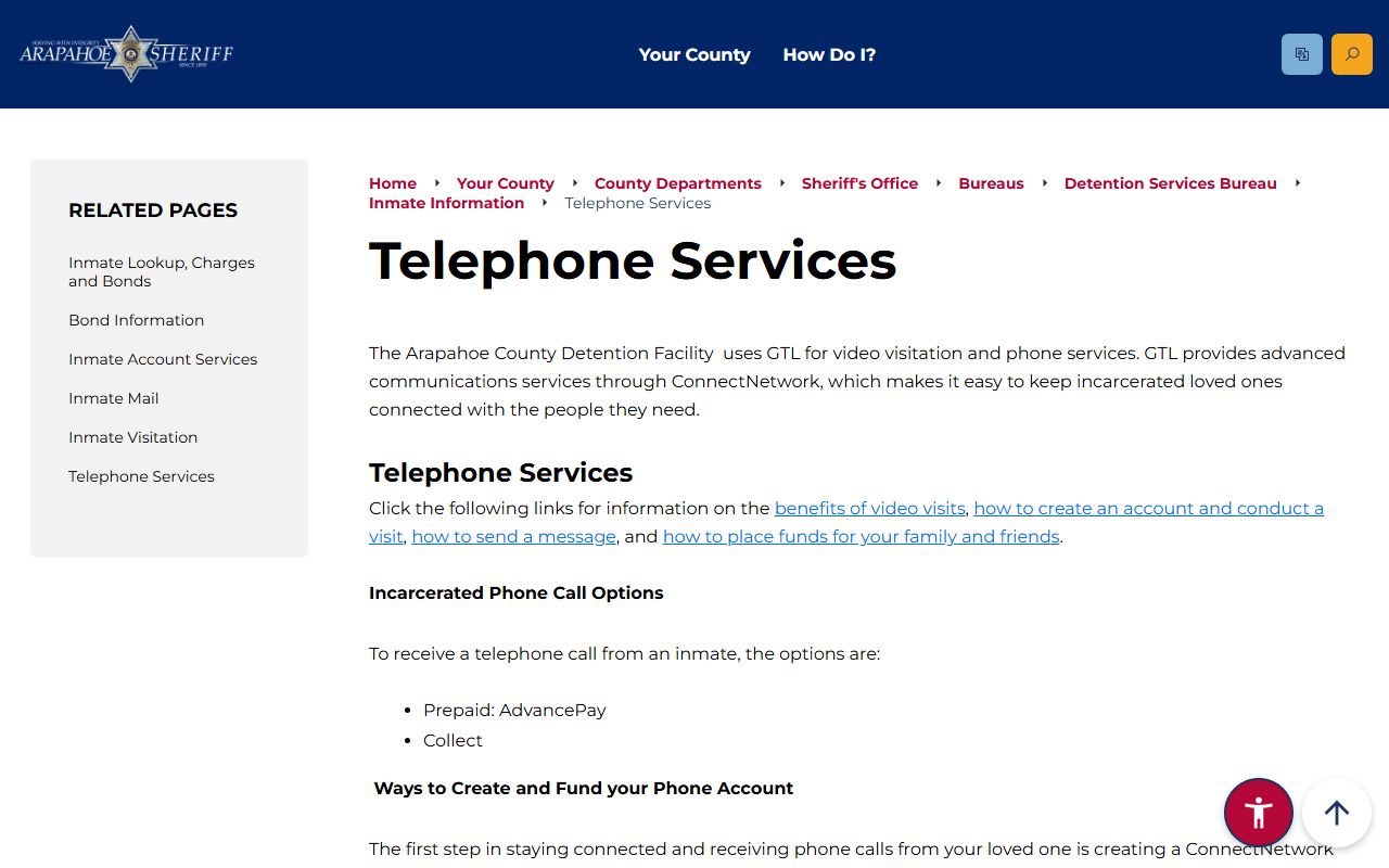Arapahoe County Sheriff's Office Detention Facility inmate phone rates and tablet services