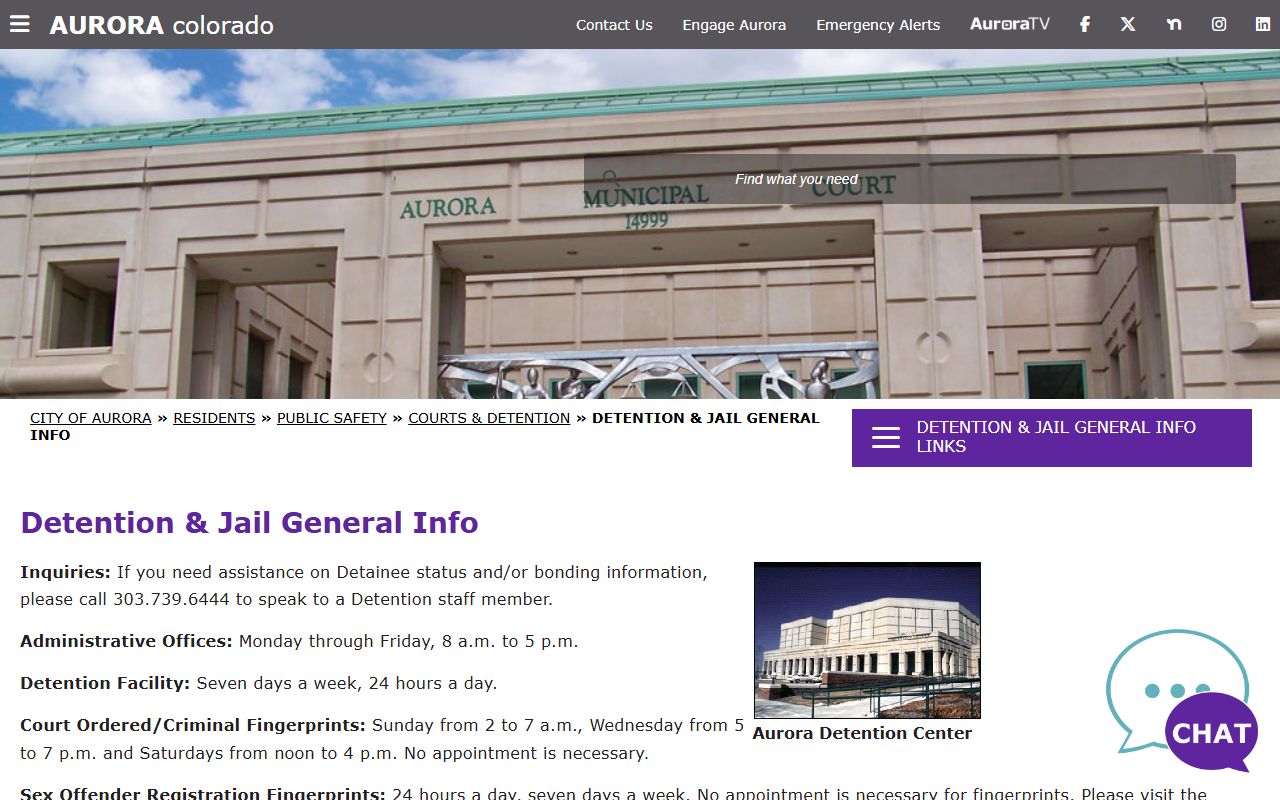 Aurora Detention Center detainee status and bond phone information