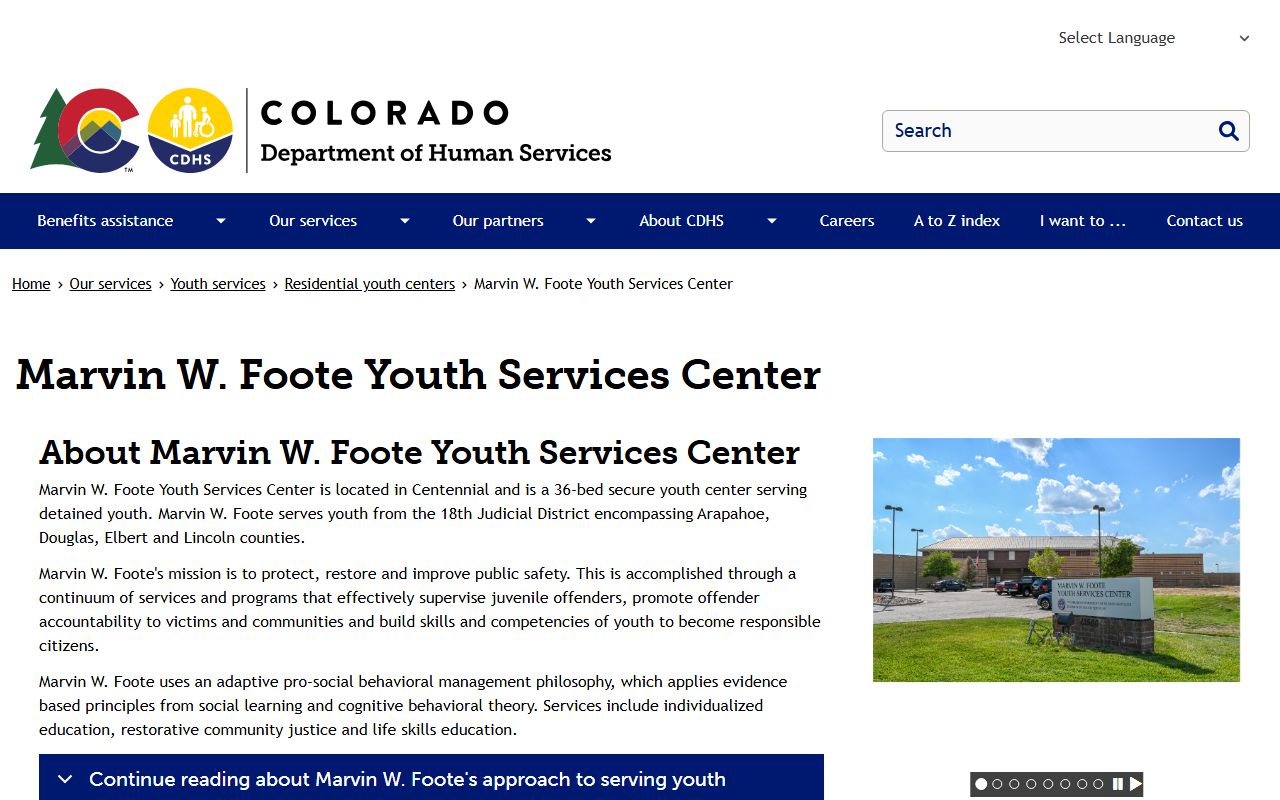 Marvin W. Foote Youth Services Center detained youth custody information